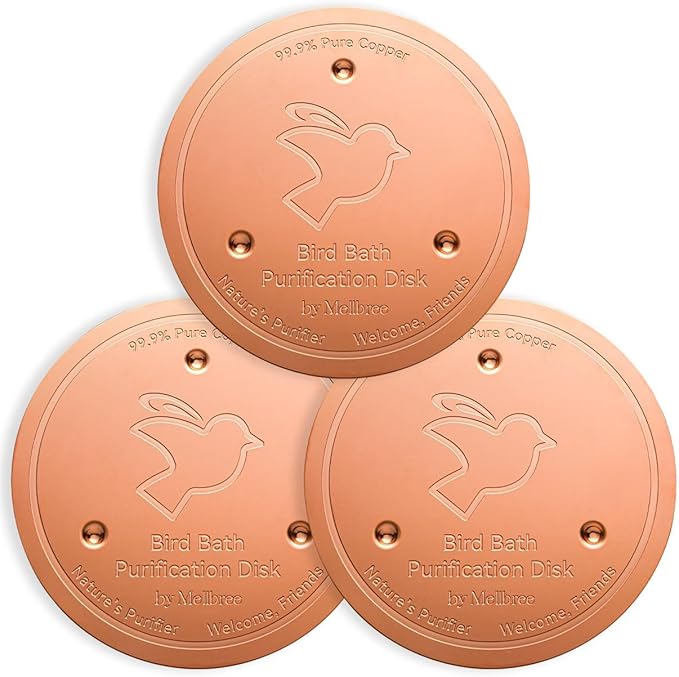 Mellbree 3-Pack Bird Bath Copper Disk, 0.6mm Reinforced 99.99% Pure Copper Cleaning Disk with Triple-Point Support for Physical Safe Clean Water All-Season