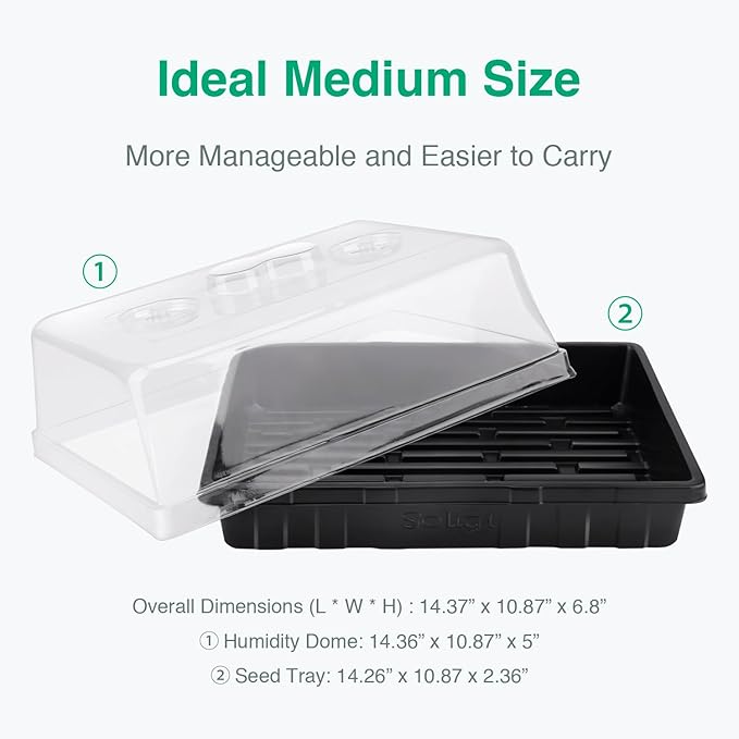[Thick Plastic] 5-Set Strong Seed Starter Trays with 5" Humidity Domes for Seed Starting, Germination, Seedling Propagation & Plant Growing, Holds 240 Cells in Total