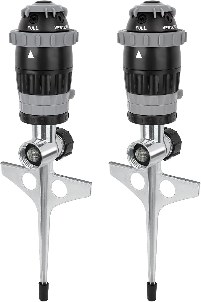 [2 Pack] RESTMO Gear Drive Sprinkler with Metal Spike Base, 5-Pattern Heavy Duty Gardening Watering System, Multi-Adjustable Lawn Sprinkle for Garden Plant, Flower Bed and Large Yard Area, Gray