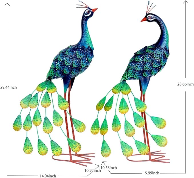 Kircust Metal Outdoor Solar Peacock Statues for Garden & Yard | Weatherproof Decor with Lights, Elegant Gift for Patio