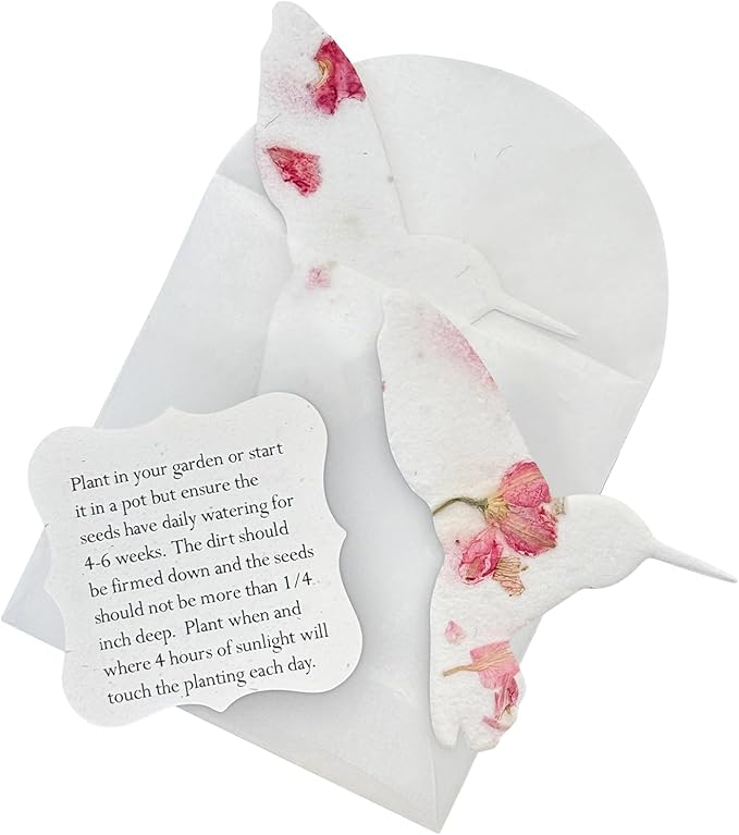 Pink Hummingbird Gift Tags with Wildflower Seeds - 24pcs Writable Gift Wrap Tags for Baby Showers, Mother's Day Present, Party Favors, DIY Crafts, & Earth Day Decorations