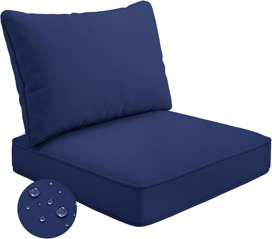 24''x24''x4'' Outdoor Seat Cushion Set, Blue Patio Replacement Cushions | Water-Resistant & Fade Resistant Fabric with Removable Cover, Fits Outdoor Chair Sofa Couch
