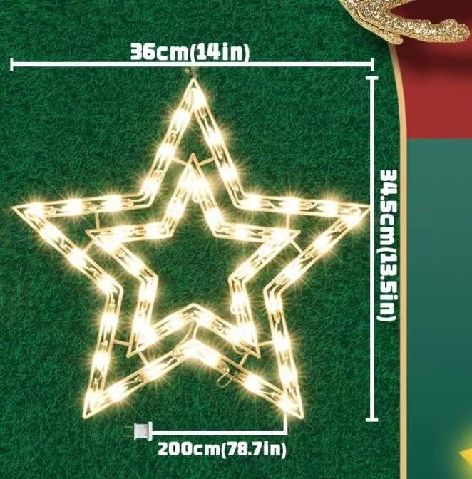 Christmas Window Silhouette Lights, Lighted Star Double Sided Decorations with 50 Count Incandescent Mini Light, for Holiday Indoor Wall Door Glass Decor