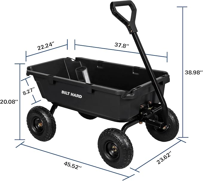 BILT HARD 900 lbs Poly Garden Dump Cart, 5 Cu.Ft Wheelbarrow Cart with 10" All Terrain Wheels & Quick-Release System, Heavy Duty Utility Wagon for Yard, Farm & Garden
