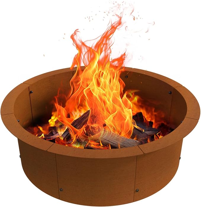 Fire Pit Ring Outdoor Wood Burning Fire Pit Liner 35.4 Inch Camping Fire Ring Corten Steel Firepit Ring Heavy Duty Campfire Ring Above or In-Ground for Bonfire Outdoor Backyard