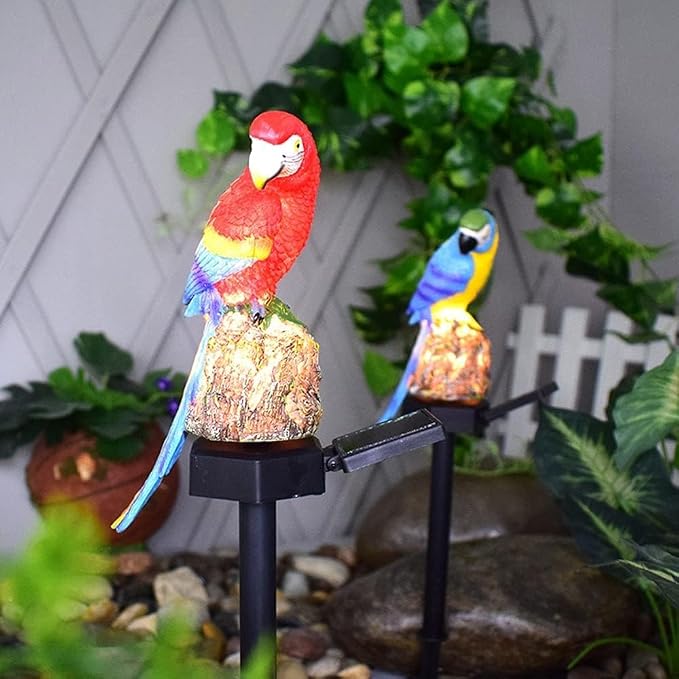 Parrot Decor Garden Solar Light Cute Figurine Animal Outdoor Stakes Decorative Waterproof LED Decorations for Patio Yard Decoration Porch Lawn Ornaments Red