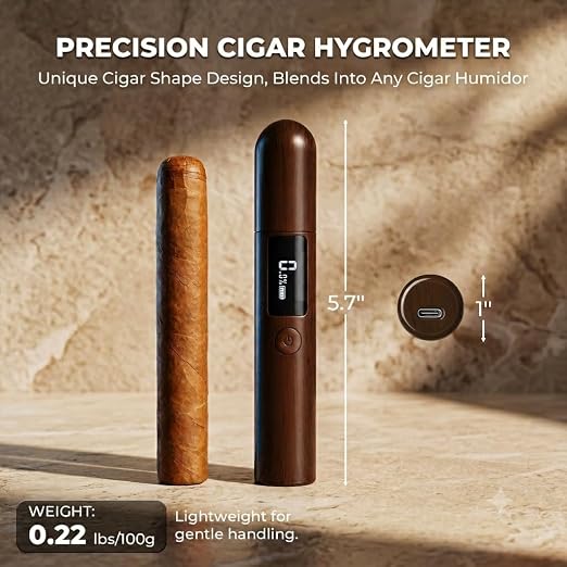 GLENCREAG Single Probe Cigar Hygrometer, Rechargeable Digital Humidity Meter with LED Light, Precision Moisture Tester for Humidors, Ideal Gift for Cigar Collectors, Enthusiasts, or Men