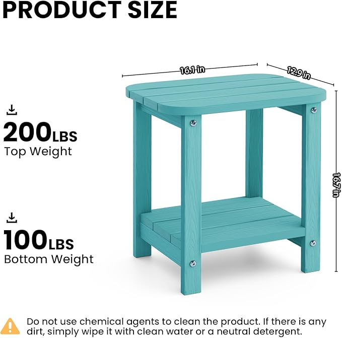 2-Tier Outdoor Side Table, 16" Adirondack Small Side Table All Weather Resistant, Patio End for Outside or Indoor, Patio, Yard, Pool, Porch, Garden, Sky Blue
