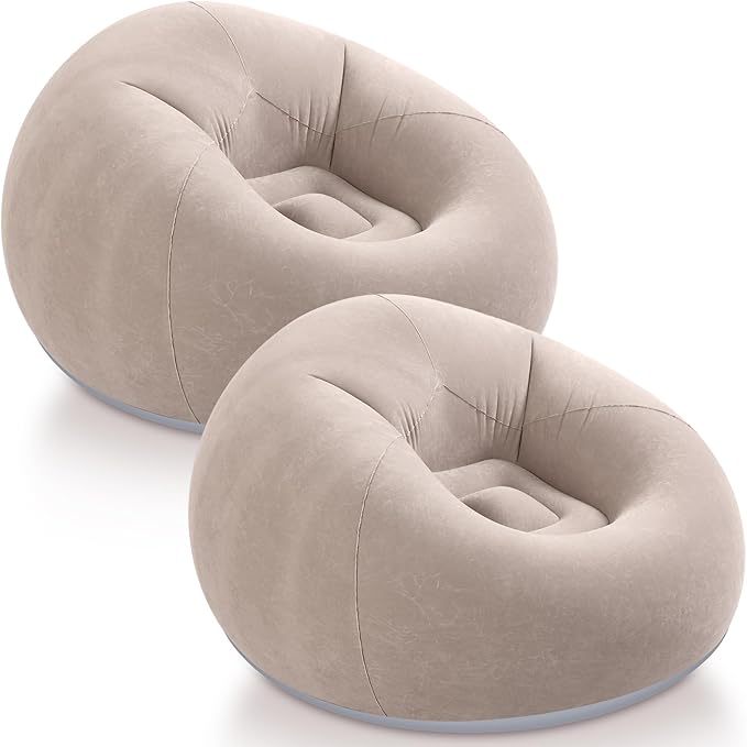 Realspring Inflatable Bean Bag Chairs Outdoor Blow up Camping Chairs Inflatable Lazy Sofa Folding Portable Bean Bag Loungers Couch for Movie Night(Coffee,2 Pcs)