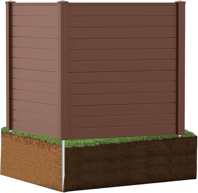 Happygrill Air Conditioner Fence 2 Panels, 48''L x 48''H Outdoor Privacy Screen w/Metal Ground Stakes, Freestanding PP Pool Equipment Enclosure, Decorative Garden Fences for Patio AC Unit, Brown