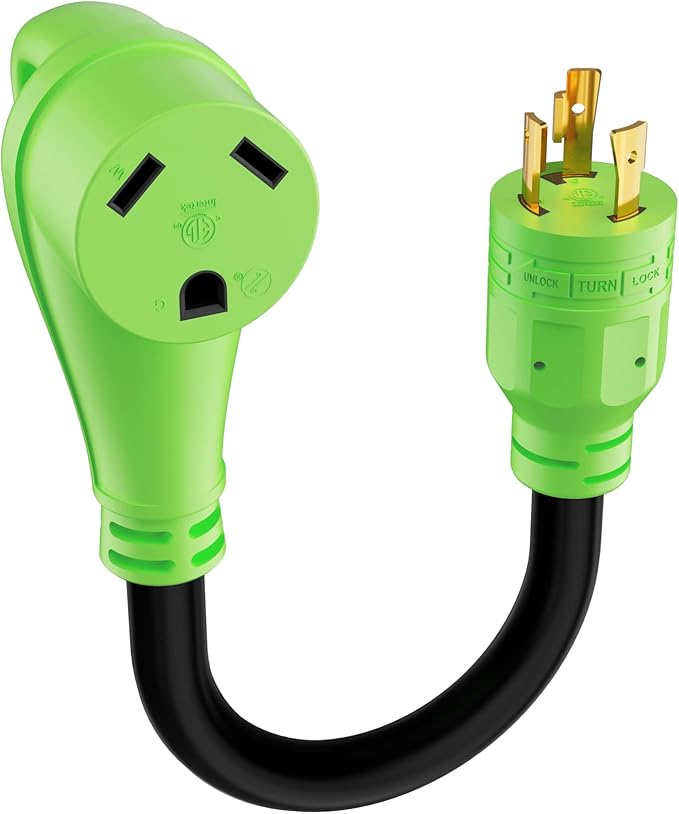 3 Prong 30 Amp RV Generator Adapter Cord, Generator to RV Adapter, NEMA L5-30P Twist Lock Male to NEMA TT-30R Female with Handle, STW, 10AWG, for Generator to RV Trailer Camper, 1FT