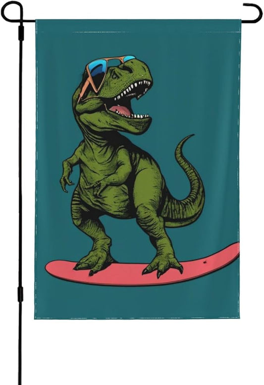Delerain Green Dinosaur Garden Flag, 12.5 x 18 Inch Double Sided Design Weather Resistant Indoor & Outdoor Decoration Small Banner for Home Yard Lawn Patio Office
