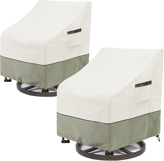 Outdoor Swivel Rocker Chair Cover 2 Pack,Patio Swivel Chair Covers for Outdoor Furniture,Rocking Chair Covers Waterproof (28W x 33D x 38.5H Inch) White&Grayish Green