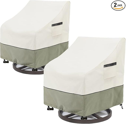 Outdoor Swivel Lounge Chair Cover 2 Pack,100% Waterproof Heavy Duty Outdoor Chair Covers,(33 W x 35 D x 38.5 H inches) Patio Furniture Cover for Swivel Patio Chair,White&Grayish Green