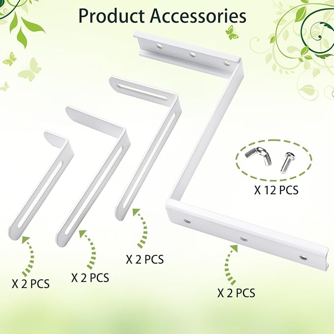 VIVIKEN Planter Box Brackets, Adjustable Flower Box Brackets for Deck Railing, 2 Pack No Drill Window Box Bracket for Outdoor Planters-White
