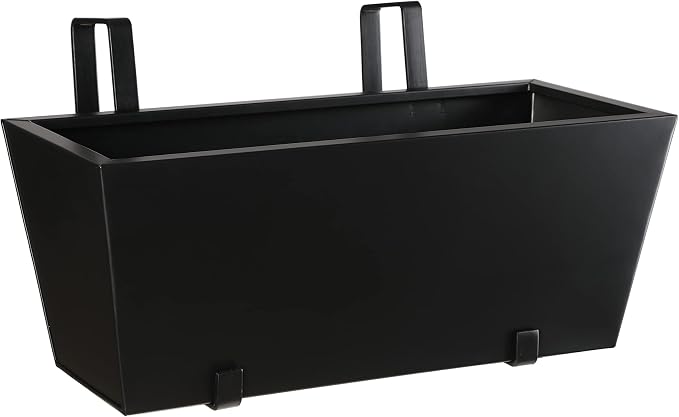 BIRDROCK HOME 1pk Metal Railing Planter - Balcony Flower Box - Deck Rail Boxes - House Apartment Plant Pot - Black