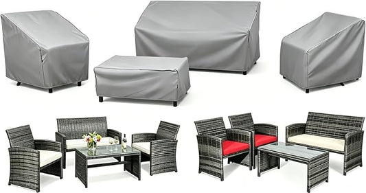 STARTWO Outdoor Furniture Cover Waterproof, 4 Piece Patio Furniture Set Cover for Outside Couch, Lawn Chairs, Coffee Table, Windproof with Buckle Strap, Grey