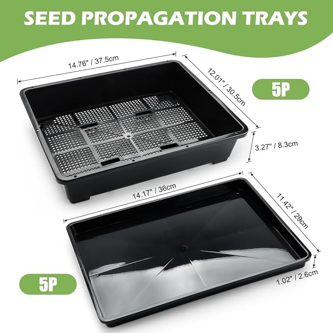 RooTrimmer 5 Pack Soil Blocking Trays(14"x12"x3"), Plastic Flat Plant Tray for Holding or Collecting Drainage Water, Elevated Microgreen Seed Starter Tray for Seed Germination (Black)
