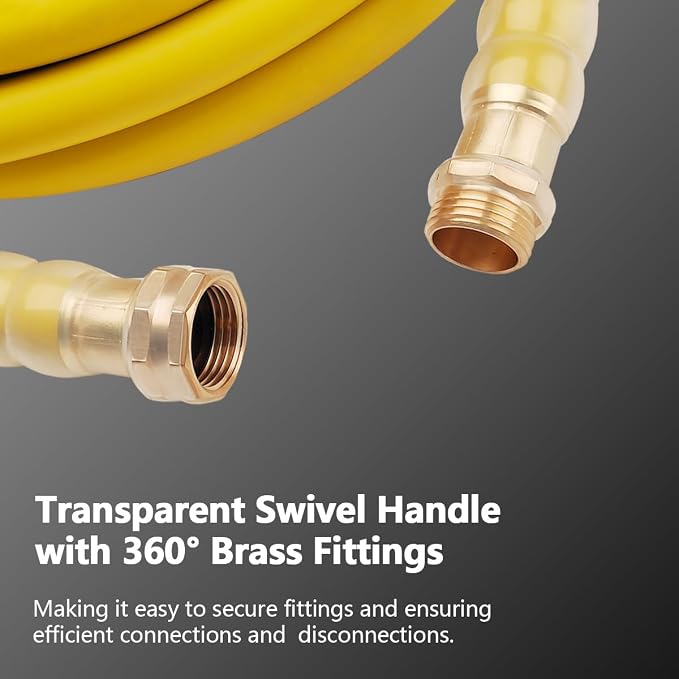Heavy Duty Premium Garden Hose 75ft x 5/8", 300PSI Working, 1000PSI Burst, Hybrid Rubber Water Hose with Transparent Swivel Handle - Hot/Cold Water - Five Layered Braiding with Brass fittings (Yellow)