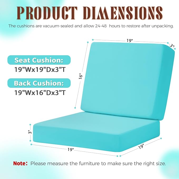Deep Seat Patio Cushions Set, 19x19 Inch Waterproof & Fade Resistant Outdoor Chair Cushions, Thick Padded Replacement Sofa Cushions for Garden Yard Furniture