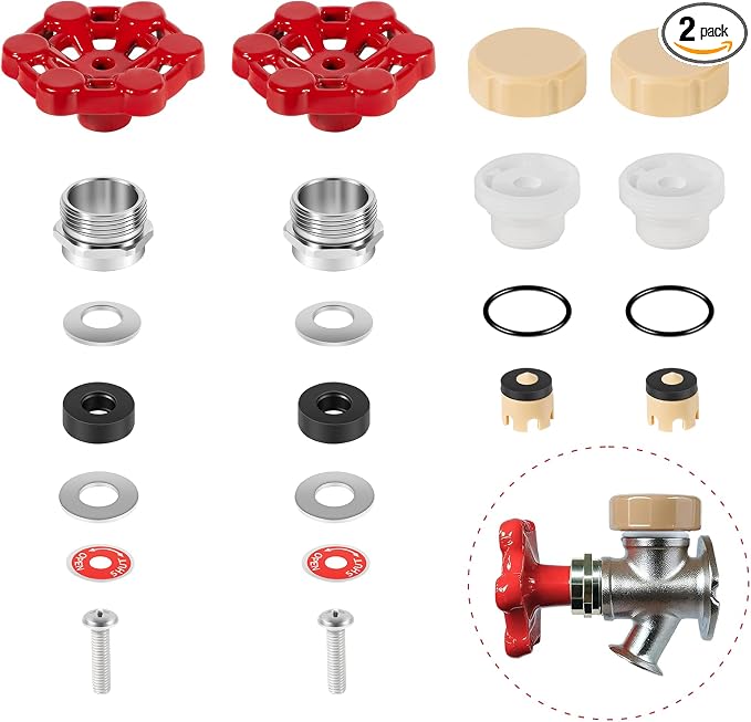 2-Pack Universal Outdoor Faucet Repair Kit with VACVBKX1B Vacuum Breaker Kit, Anti-Siphon Frost-Free Hose Bib Sillcock Valve Replacement, Wall Hydrant Complete Replacement Kit