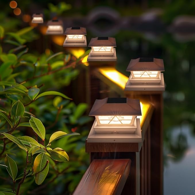 TW SHINE 6 Pack 4x4 Solar Post Cap Lights, 2 Modes White Solar Fence Lights Waterproof Warm White/Cool White for Yard, Garden, Porch Decor, for 5x5 6x6 Wood Posts