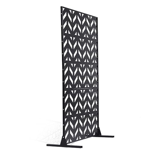 VEVOR Metal Privacy Screen, 47" W x 72" H, Outdoor Privacy Screens 5-Panel, Freestanding Outdoor Divider with Stand, Decorative Garden Steel Privacy Fence for Balcony Patio Indoor Room Black