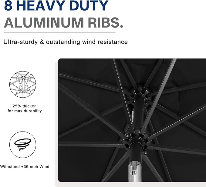 ABCCANOPY Durable Solar Led Patio Umbrellas with 32LED Lights 9FT (Black)