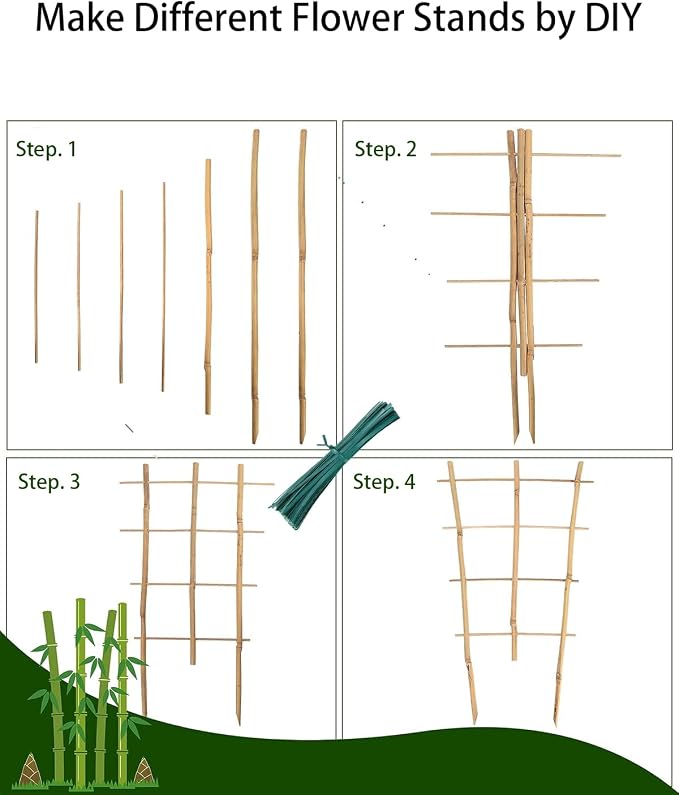 30 Pcs Natural Bamboo Plant Stakes - 16" Garden Sticks with Plant Ties for Plant Support, Tomatoes, Vegetables & Indoor Potted Plants