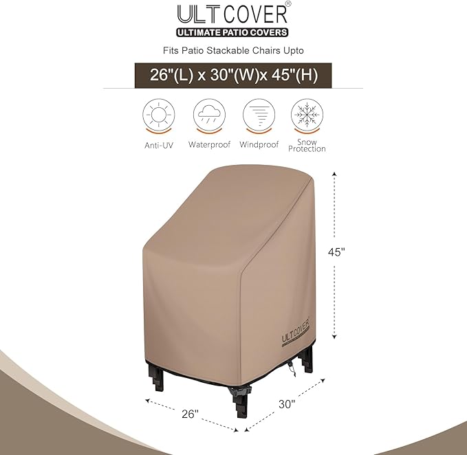ULTCOVER Stackable Patio Chair Cover – Waterproof Outdoor Stack of Chairs Cover Fits Up to 26W x 30D x 45H inches