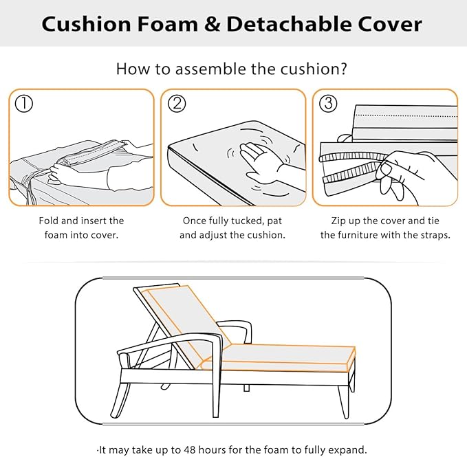 Sundale Outdoor Olefin Chaise Lounge Cushion, Water-Resistant Patio Lounge Chair Cushion, Thick Lounger Pad with 4 Straps Cabana Stripe Tan, 72 x 21 x 4 Inches