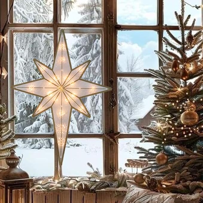 17'' Merry Christmas Lighted Sign - Bethlehem Star Window Silhouette Lights with 20 LEDs, Double-Sided 3D Holiday Decoration for Christmas Window & Home Display