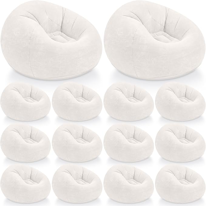 Realspring Inflatable Bean Bag Chairs Outdoor Blow up Camping Chairs Inflatable Lazy Sofa Folding Portable Bean Bag Loungers Couch for Movie Night(Beige,12 Pcs)
