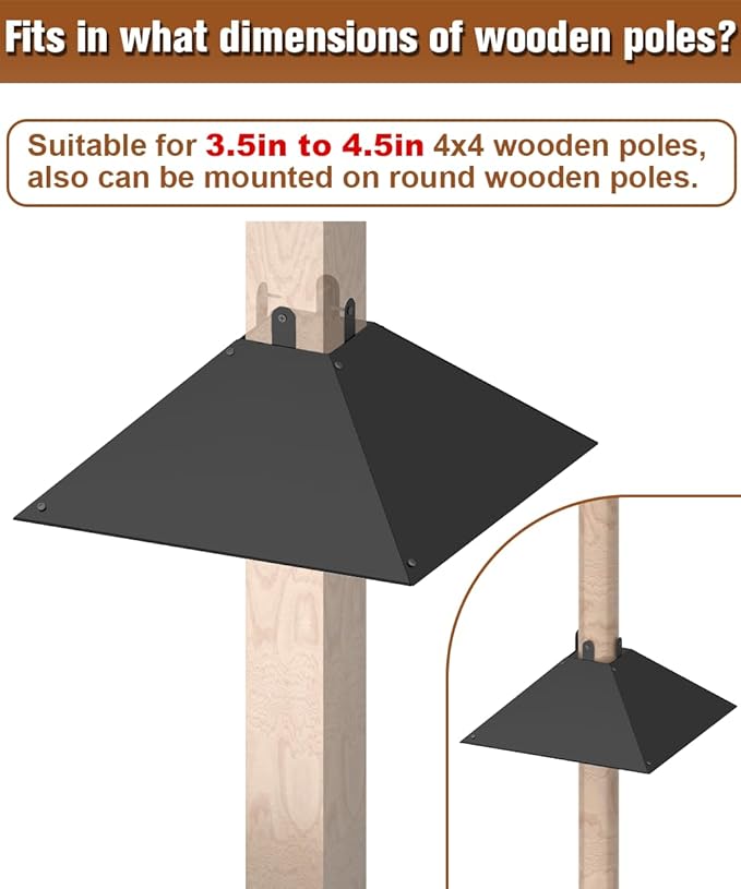Metal Squirrel Baffle for 4x4 Post, 17 Inch Squirrel Proof Baffles for Bird Feeder Poles, Outdoor Squirrel Guard for Wooden Pole to Deter Squirrels and Raccoons from Bird Houses, 2 Pack