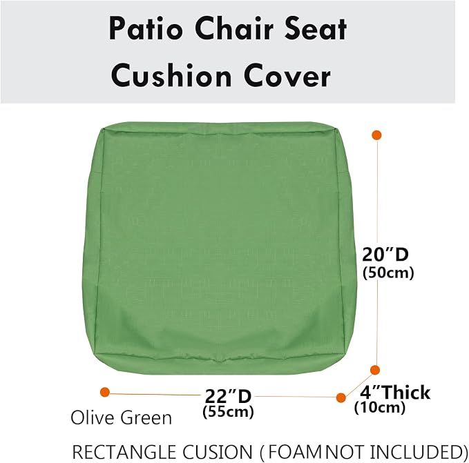 Patio Seat Cushion Covers,Washable Slip Covers Replacement,Waterproof Outdoor Furniture Chair Cushion Pillow Seat Cover for Couch,Garden,Sofa,Olive Green,22"×20"×4"(4 Covers Only)