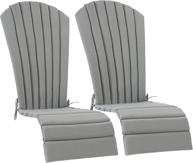 Adirondack Chair Cushion Set of 2 Indoor Outdoor Furniture Cushions Rocking Chair Cushions with Straps Replacement Folding Patio Chair Pad All-Weather Patio Chair seat Cushion（Grey）