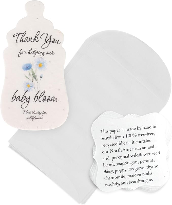 15pcs Blue Baby Bottles and 15-Set Planting Guide with Glassine Envelopes