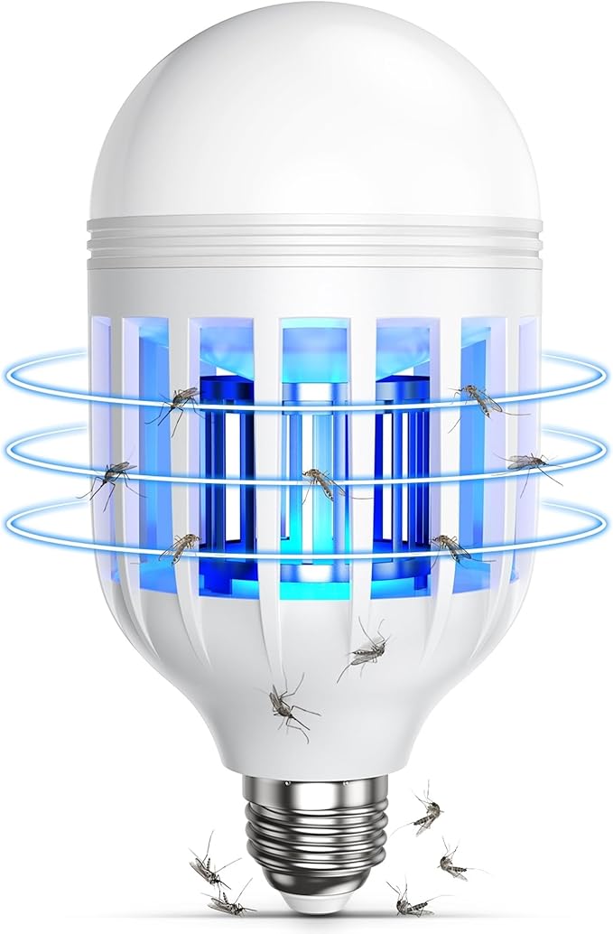 Bug Zapper Light Bulb, 2 in 1 Mosquitoes Killer Lamp Led Electronic Insect & Fly Killer, Porch Light for Entryway, Doorway, Corridor, Balcony and Patio (White)