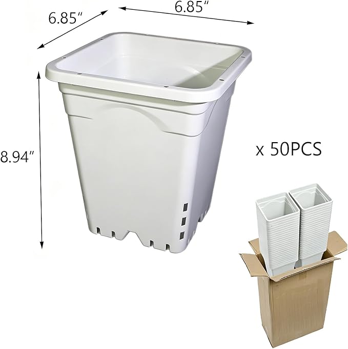 HG7X7SW 7"x7" Square White Pot, 9" Tall, Pack of 50