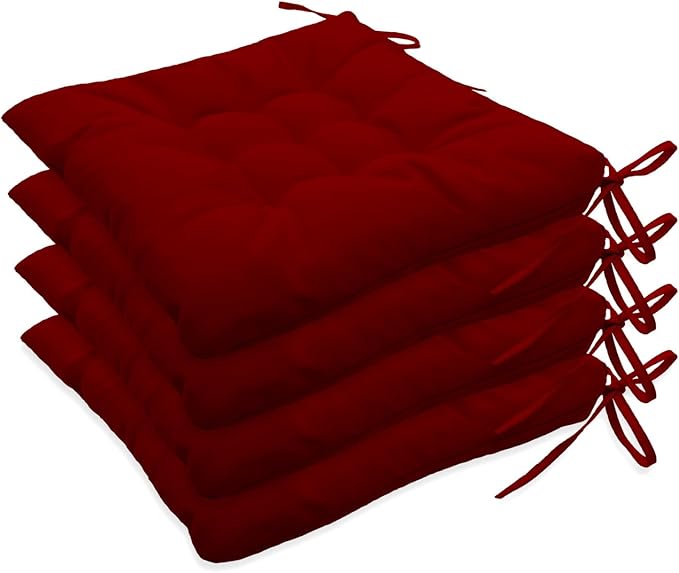 Outdoor Indoor Tufted Chair Cushions, Seat Cushions with Ties, Chair Pads Waterproof for Porch Kitchen Office Garden Red 16" x 16", Set of 4