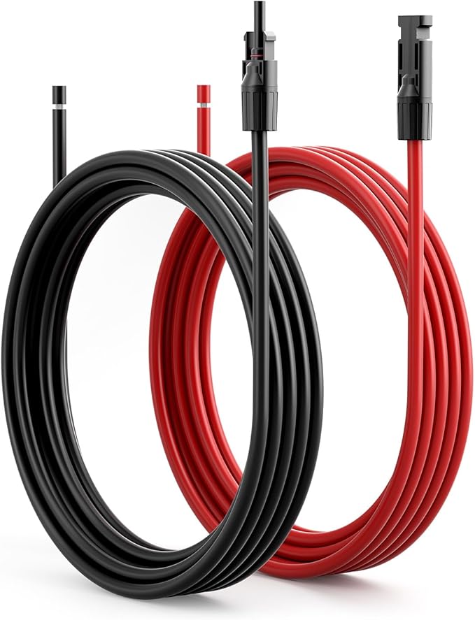 20FT 10AWG Solar Extension Cable (Red + Black), 30A/1000V DC, IP68 Waterproof PV Wire with Compatible Quick Connectors for Connecting Solar Panels, Controllers, and Solar Systems
