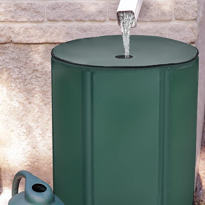 GOFLAME Rain Barrel Water Collector Portable Foldable Collapsible Tank,Spigot Filter Water Storage Container, Green (50 Gallon)