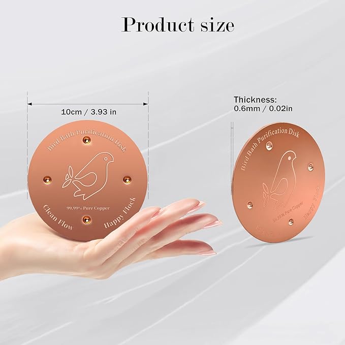 2 Pack Copper Bird Bath Disc - Helps Maintain Clear Water Naturally for Birdbath Copper Plate Can Save You Cleaning Time