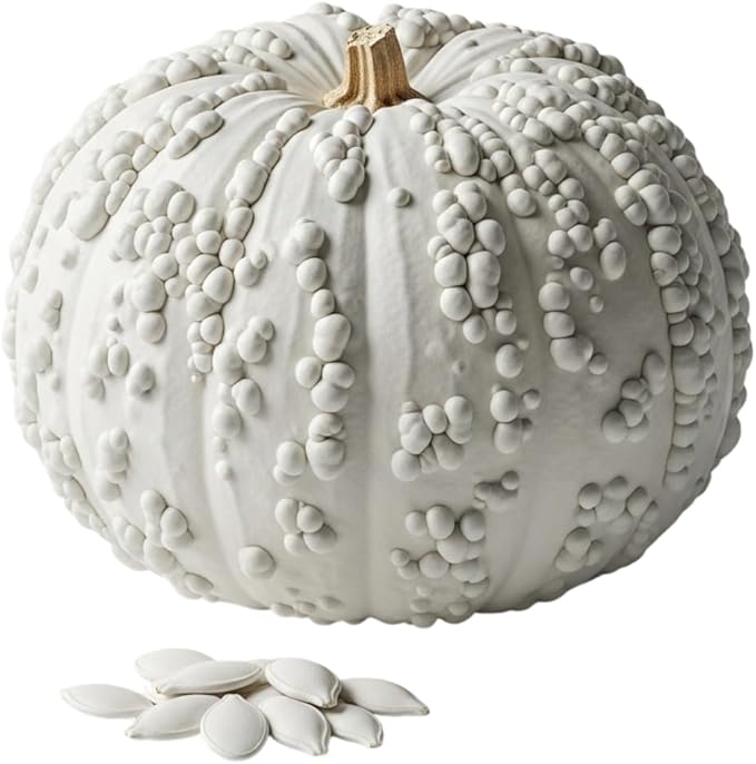 10 Warty White Specter Pumpkin Seeds for Planting – Pure White with Subtle Warts – Rare, Elegant Variety for Unique Fall Décor, Halloween Displays & Garden Harvests