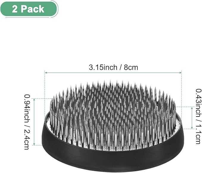 M METERXITY 2-Pack Flower Frog 3.15" Round Steel Floral Arranger Pins Ikebana Holder W Rubber Base for Flower Arrangements/Craft Plant/Home Decor, Floral Kenzan Fixed Tool [1.1cm Pins]