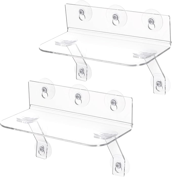 2-Pack Acrylic Window Plant Shelves with Suction Cups & Support Brackets - 11.8 in Semicircular Window Sill Extender for Herb Pots, Succulents, Flower Boxes, Micro Greens | Indoor/Outdoor Use