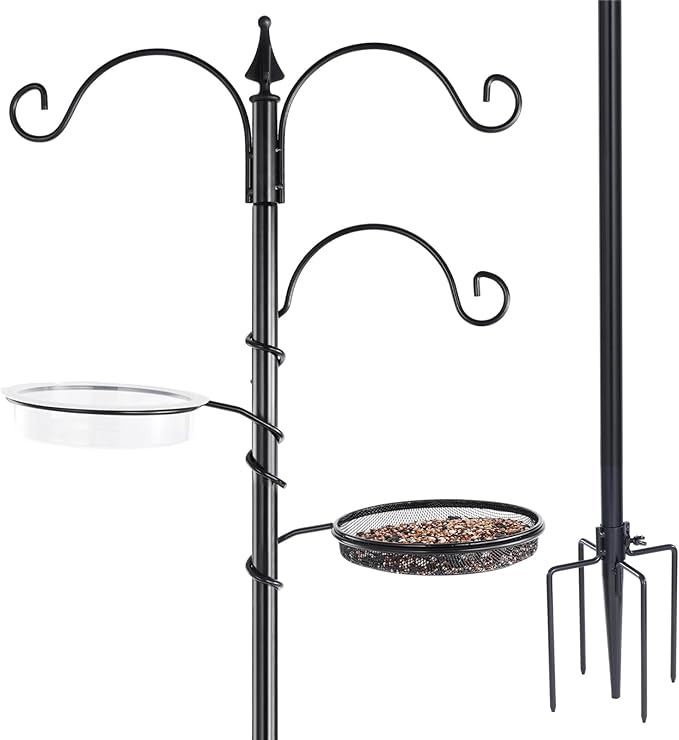 Backyard Expressions Bird Feeding Station Kit - 75" Bird Feeder Pole with 5 Prong Base and Stand for Outdoors - Black