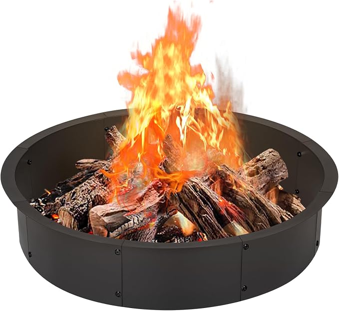 OUSHENG 36 Inch Fire Pit Ring Insert Open Bottom Design for DIY Stone/Brick Fire Pit 39" Outer x 36" Inner Heavy Gauge Steel with Heat-Resistant Coating Easy Assembly, for Backyard Camping Patio