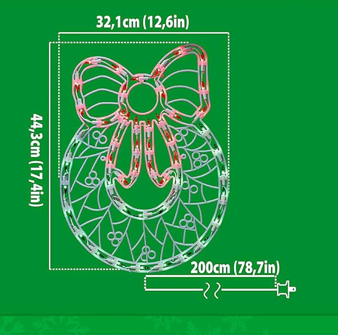 Christmas Window Silhouette Lights, Lighted Wreath Double Sided Decorations with 50 Count Incandescent Mini Light, for Holiday Indoor Wall Door Glass Decor