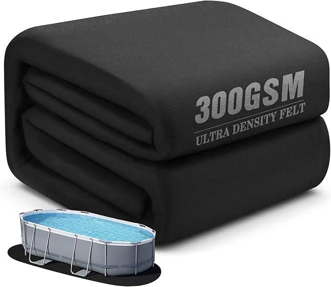 UIRWAY 10 x 15ft Oval Above Ground Pool Liner Pad, [2026 New Pool Pad 300G/M² Thicker] Double Density Puncture Resistant Underlayment Mat, Black Geotextile Material Outdoor Padding for Pool Bottom